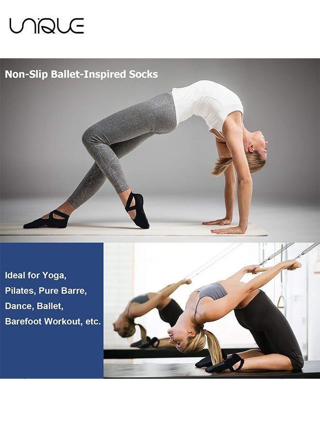 Unique 2Pcs Non Slip Yoga Socks for Women,Yoga Socks for Women Non-Slip Grips & Straps, Ideal for Pilates, Pure Barre, Ballet, Dance, Barefoot Workout（Black + Gray） - Image 5