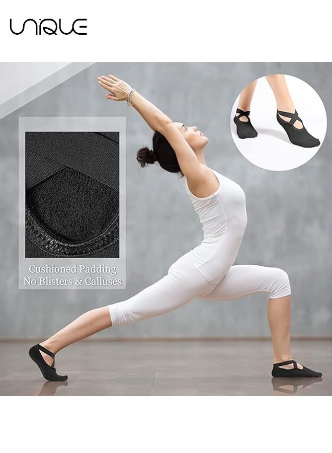 Unique 2Pcs Non Slip Yoga Socks for Women,Yoga Socks for Women Non-Slip Grips & Straps, Ideal for Pilates, Pure Barre, Ballet, Dance, Barefoot Workout（Black + Gray） - Image 3