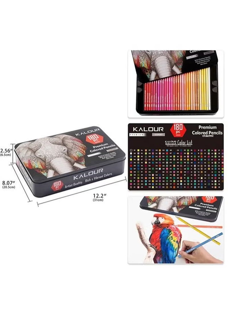KALOUR 180 Colored Pencil Set for Adults Artists kids- 3.3mm Rich Pigment Soft Core -12 Metallic Pencil - Wax-Based - Ideal for Coloring Drawing Sketching Shading Blending - Vibrant Color（Tin Case） - Image 4