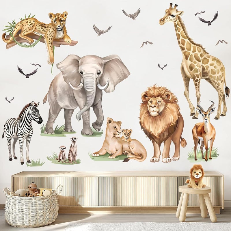wondever Large Safari Animals Wall Stickers Jungle Lion Leopard Giraffe Peel and Stick Wall Art Decals for Baby Nursery Kids Bedroom Living Room - Image 3