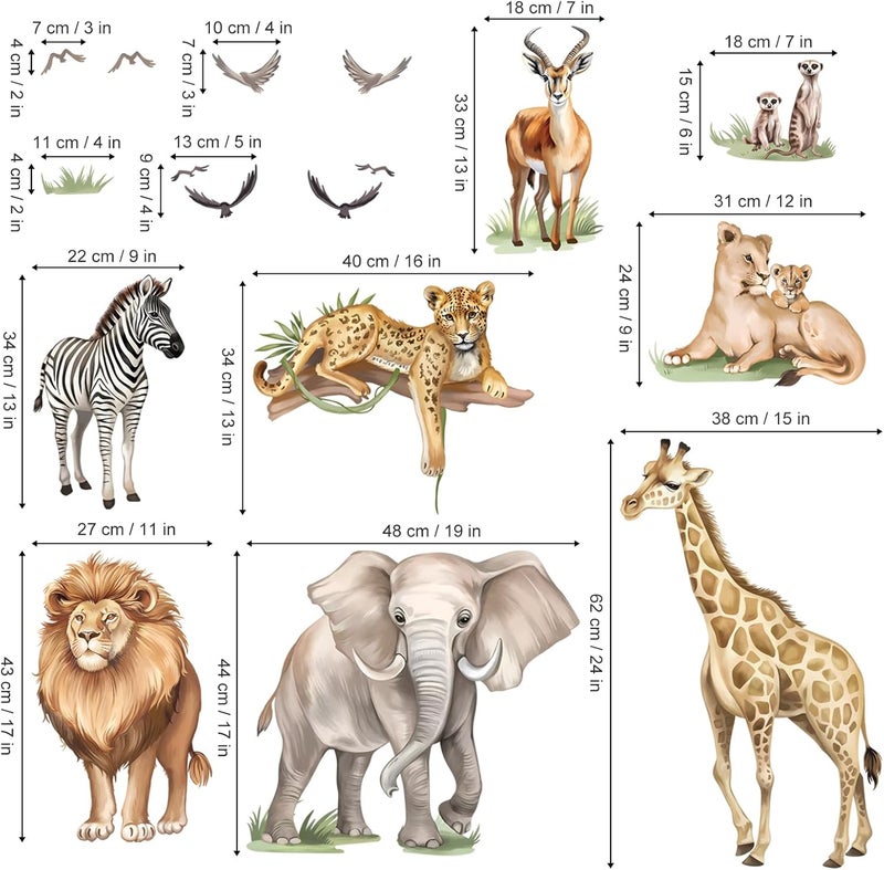 wondever Large Safari Animals Wall Stickers Jungle Lion Leopard Giraffe Peel and Stick Wall Art Decals for Baby Nursery Kids Bedroom Living Room - Image 2