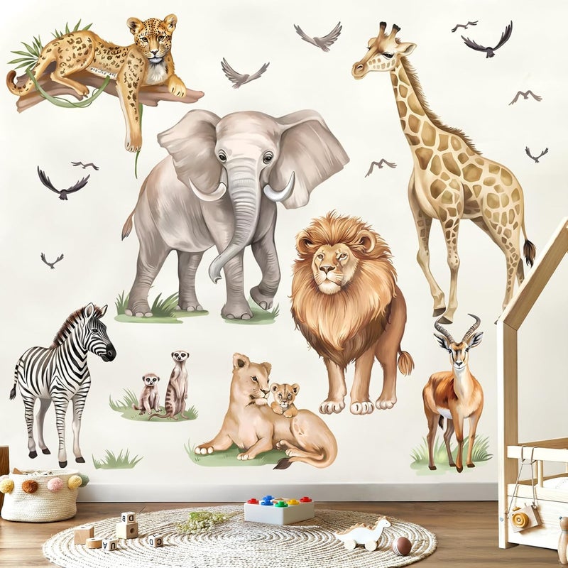 wondever Large Safari Animals Wall Stickers Jungle Lion Leopard Giraffe Peel and Stick Wall Art Decals for Baby Nursery Kids Bedroom Living Room - Image 4