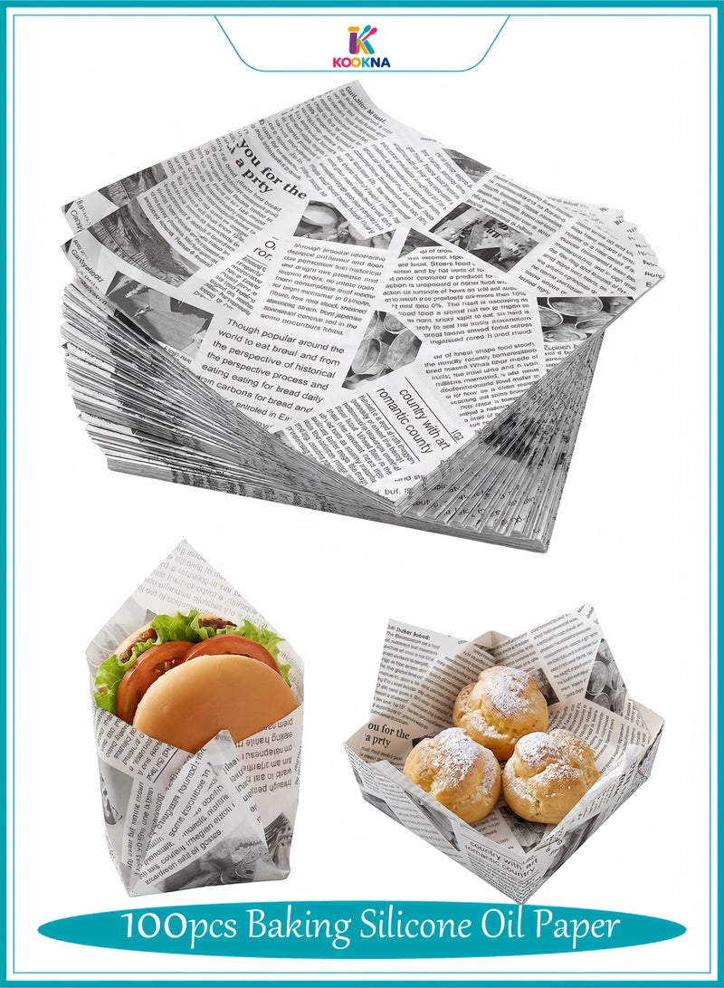 KOOKNA 100Pcs Wax Paper Sheets for Food, Greaseproof Deli Wrapping Paper, Oil-Proof Sandwich & Burger Basket Liners, Cake Wrapping Paper, 18x18cm - Image 1