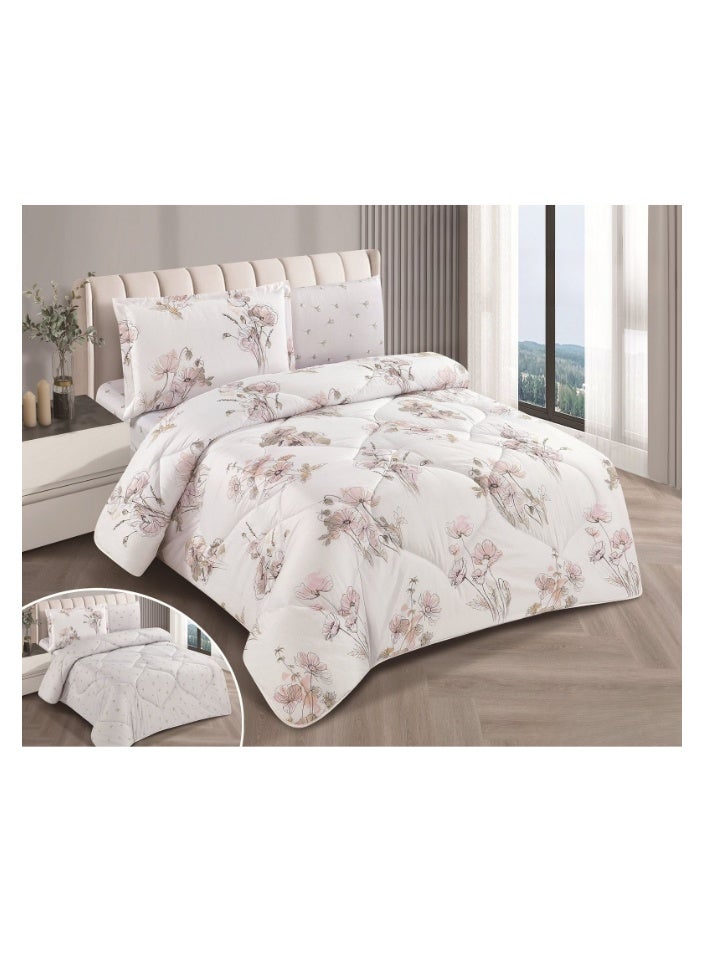 SMART HOME 100% Microfiber Double Bedspread, Bed Cover, Reversible, Comforter Set with 4 Pieces (Bedspread + Mattress Protector + Pillowcase + Pillow Cover) Bedspread Size 200x260 cm and Cover Size 160x200 cm (Color Same as Picture)  - Image 1