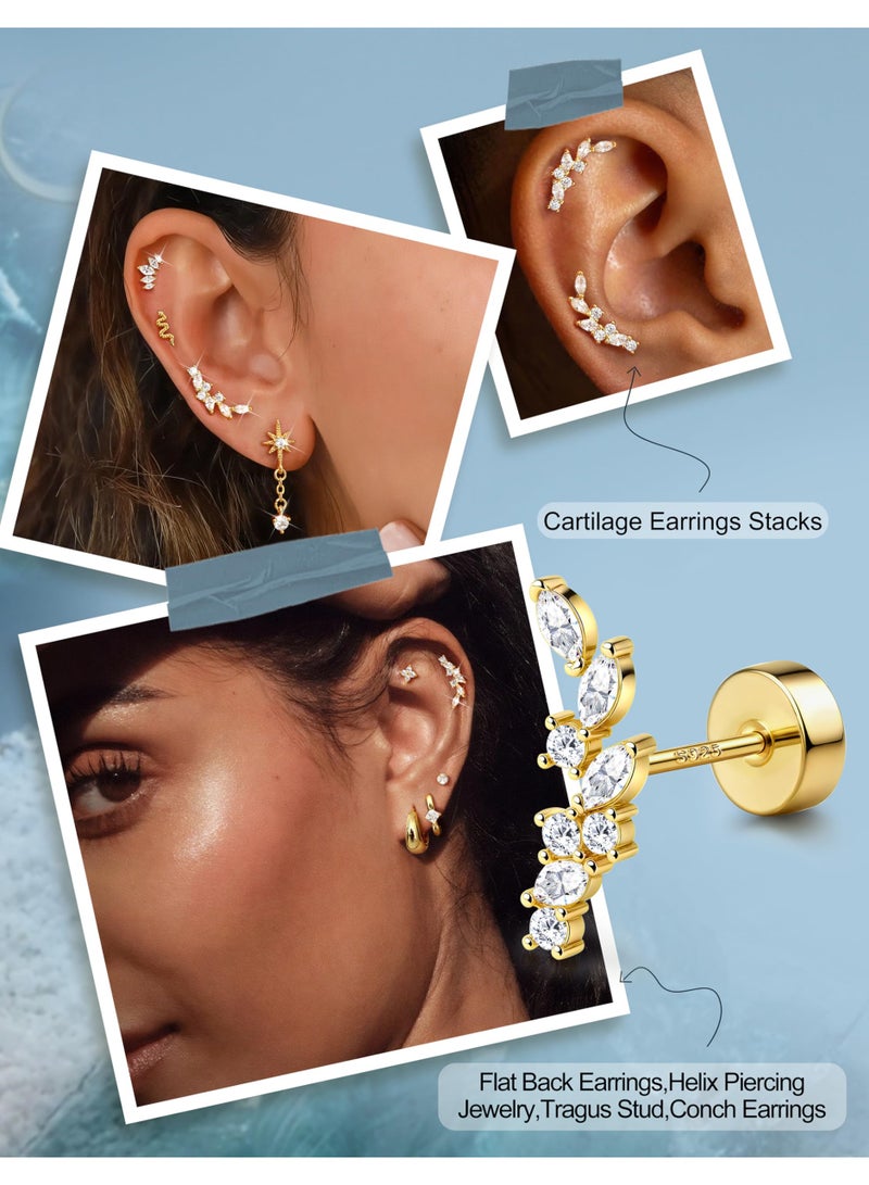 14K Gold Plated Flat Back Cartilage Earrings – 925 Sterling Silver Stud, 20G Hypoallergenic for Sensitive Ears, 6 mm Post, Gold - Image 4