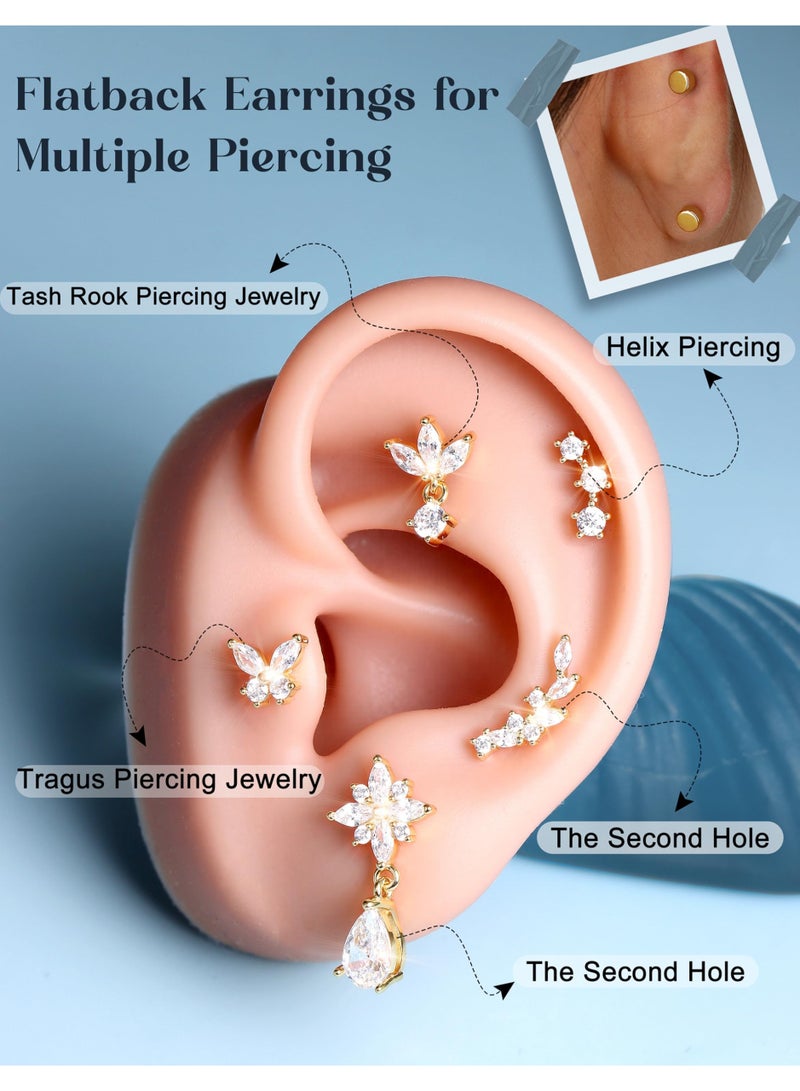 14K Gold Plated Flat Back Cartilage Earrings – 925 Sterling Silver Stud, 20G Hypoallergenic for Sensitive Ears, 6 mm Post, Gold - Image 5