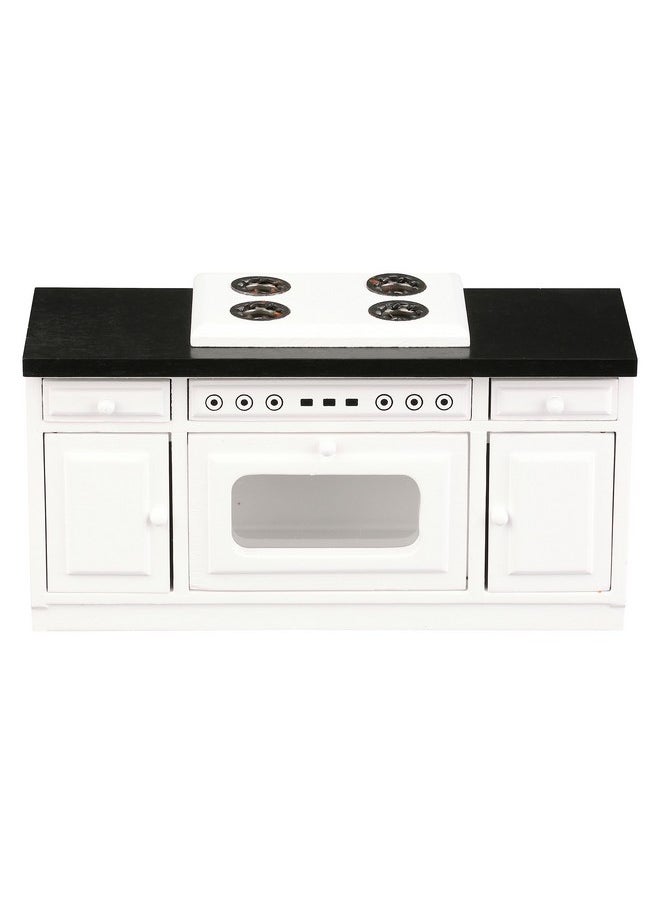 Inusitus - Wooden Dollhouse Kitchen Stove Miniature Dolls House Oven Four Burners Range Cabinet 1/12 Scale White Farmhouse - Image 1