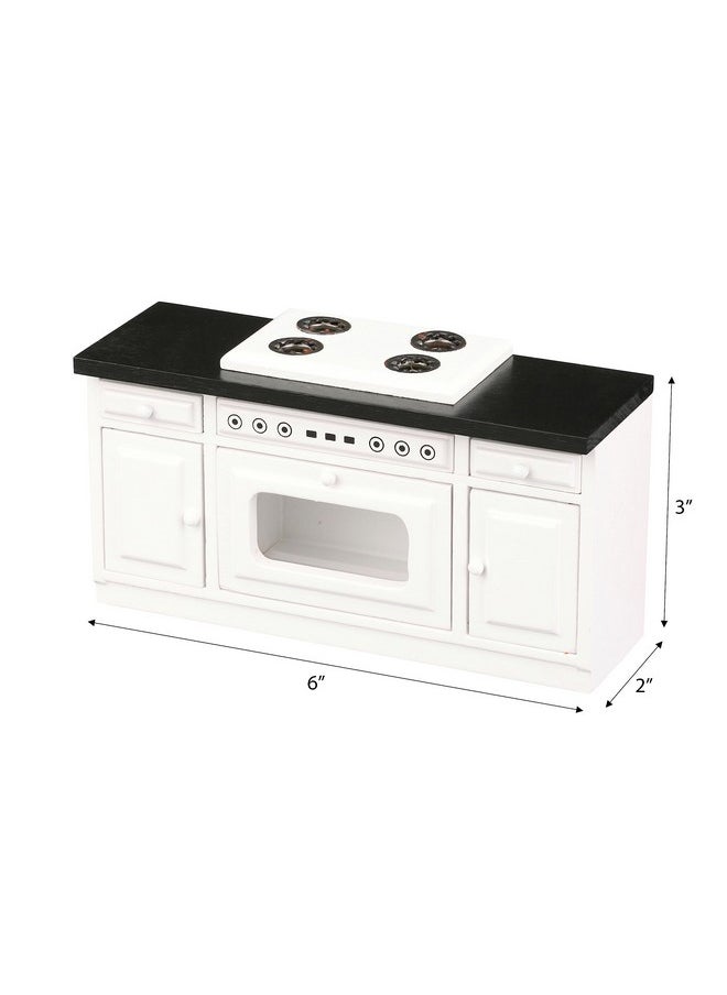Inusitus - Wooden Dollhouse Kitchen Stove Miniature Dolls House Oven Four Burners Range Cabinet 1/12 Scale White Farmhouse - Image 1