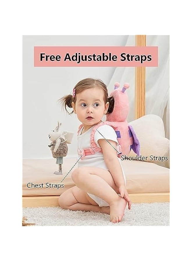 بيوينتي واقي رأس الطفل,حقيبة الظهر لحماية رأس الطفل الصغير,وسادات رأس دعم الرضع القابلة للتعديل وسادات الحضانة للطفل الناعمة للزحف والمشي (erfly الوردي) - Image 2