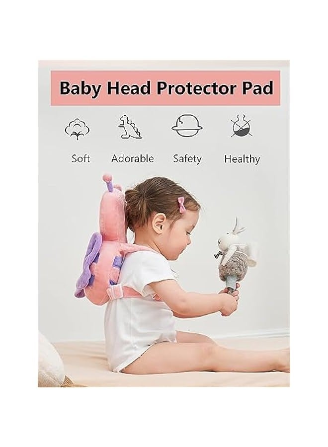 بيوينتي واقي رأس الطفل,حقيبة الظهر لحماية رأس الطفل الصغير,وسادات رأس دعم الرضع القابلة للتعديل وسادات الحضانة للطفل الناعمة للزحف والمشي (erfly الوردي) - Image 4
