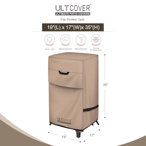 ULTCOVER Waterproof Vertical Electric Smoker Cover 30 inch for Most Square Gas Propane BBQ Smokers Size Upto 19W x 17D x 35H inch - Image 2