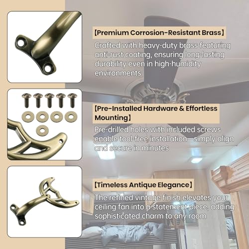 Aulpq Ceiling Fan Blades Arm, for 42-Inch Fan Blade, Compatible with 7740200 -Antique Brass, -5 Pcs - Image 5