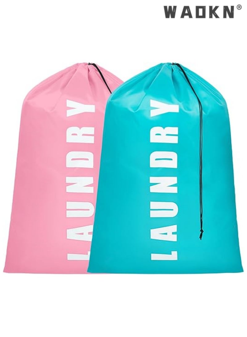 WAOKN 2 Pack Extra Large Travel Laundry Bags for Dirty Clothes, Laundry Bags for Traveling,Laundry Bags for Dorm,24" x 36" Laundry Travel Bag(Cyan + Pink) - Image 1
