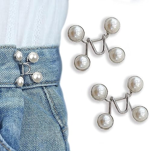 VOIISH 2 Pcs Adjustable Jean Button Pins Easy Fit Extenders for Loose Pants or Skirts Jean Button Pins for Loose Jeans Tightener Clips for Jeans Reusable Metal Pin Replacement for Perfect Fit - Image 1