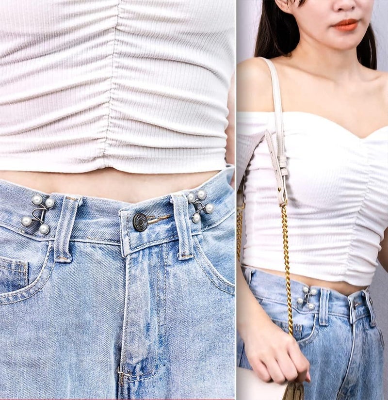 VOIISH 2 Pcs Adjustable Jean Button Pins Easy Fit Extenders for Loose Pants or Skirts Jean Button Pins for Loose Jeans Tightener Clips for Jeans Reusable Metal Pin Replacement for Perfect Fit - Image 5