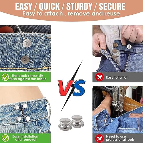 VOIISH 2 Pcs Adjustable Jean Button Pins Easy Fit Extenders for Loose Pants or Skirts Jean Button Pins for Loose Jeans Tightener Clips for Jeans Reusable Metal Pin Replacement for Perfect Fit - Image 4