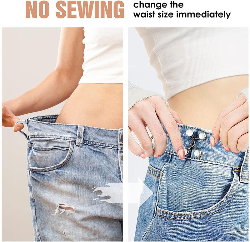 VOIISH 2 Pcs Adjustable Jean Button Pins Easy Fit Extenders for Loose Pants or Skirts Jean Button Pins for Loose Jeans Tightener Clips for Jeans Reusable Metal Pin Replacement for Perfect Fit - Image 2