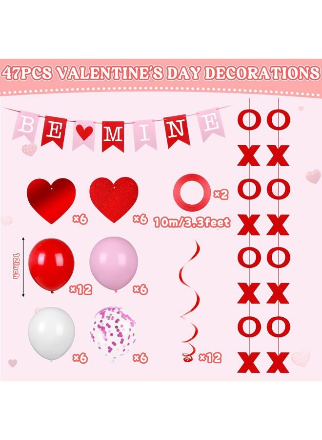 OBUSATT 45 Pcs Valentines Day Decorations Set Hanging Heart Swirls BE Mine Banner X and O Garlands Happy Anniversary Red Pink White Balloons Bedroom Decor for Valentines Home Office Classroom Wedding Party - Image 3