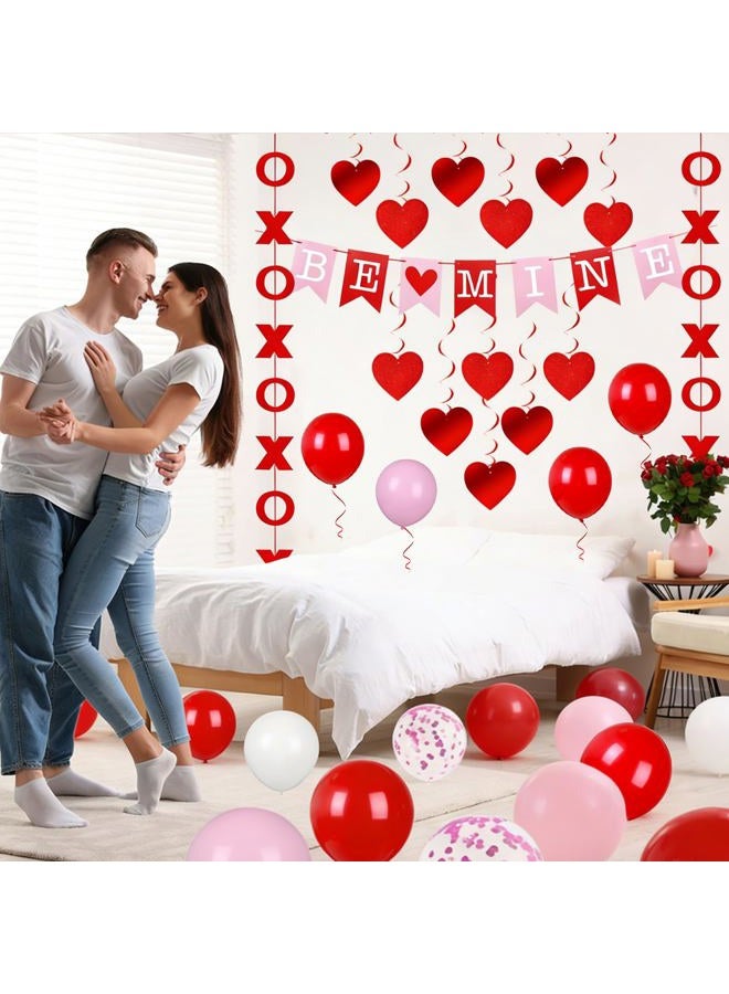 OBUSATT 45 Pcs Valentines Day Decorations Set Hanging Heart Swirls BE Mine Banner X and O Garlands Happy Anniversary Red Pink White Balloons Bedroom Decor for Valentines Home Office Classroom Wedding Party - Image 5