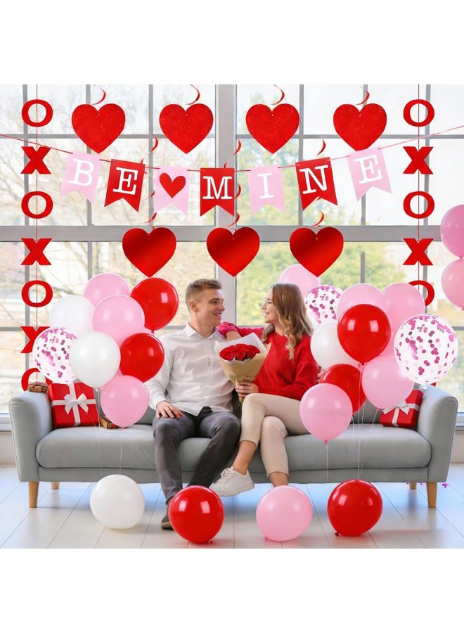 OBUSATT 45 Pcs Valentines Day Decorations Set Hanging Heart Swirls BE Mine Banner X and O Garlands Happy Anniversary Red Pink White Balloons Bedroom Decor for Valentines Home Office Classroom Wedding Party - Image 4