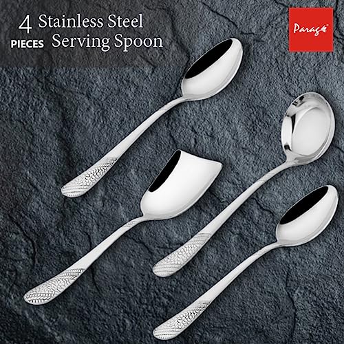 Parage 4 Pieces Stainless Steel Serving Spoons Set for Dining Table/Kitchen, 1.8 mm Heavy Gauge (1 Soup Ladle (Karchi), 1 Solid Spoon (Chamcha), 2 Rice/Serving Spoons), Silver (Pack of 4) - Image 5
