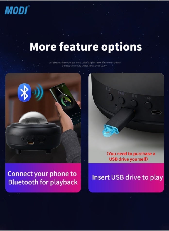 MODI Rechargeable Moon Lamp 145mm RGBW Aurora Light Projector with Bluetooth Speaker & USB Music Player, Northern Lights Night Light for Bedroom Ambiance, Relaxation & Kids Sleep Aid - Image 3