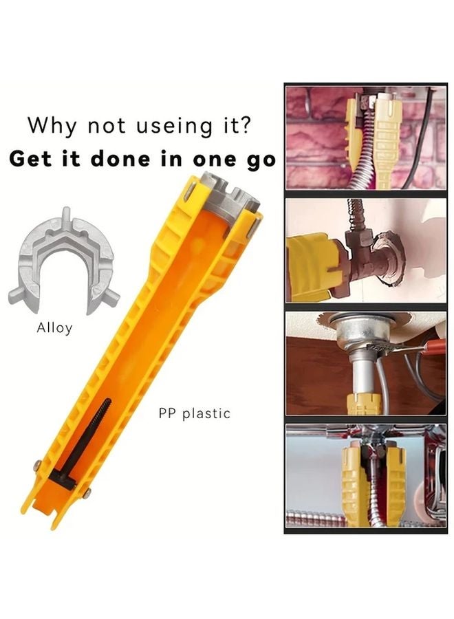 8 In 1 Yellow Multi Function Non Slip Faucet Wrench Sink Installation Repair Tool - Image 4