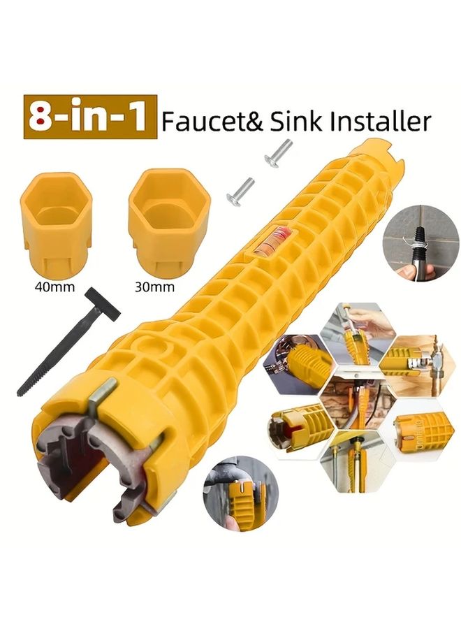 8 In 1 Yellow Multi Function Non Slip Faucet Wrench Sink Installation Repair Tool - Image 1