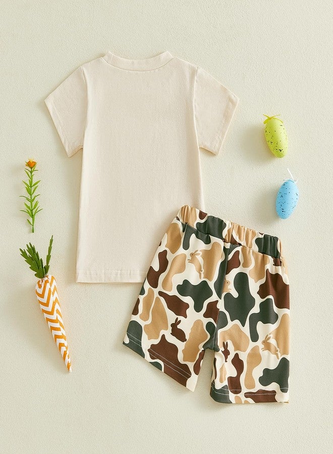 KMBANGI Toddler Baby Boy Egg Hunt Outfit Short Sleeve Easter Egg T-Shirt Pullover Tops Camo Shorts 2Pcs Set Hunting Clothes (Khaki, 12-18 Months) - Image 4