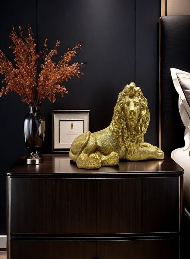 SHTWX 10 Inch Lion Statue Figurine Sculpture Resin Collectible Gifts for Lion Lover Office Home Decor Desk Accessories Decoration Garden Figurines Outdoor Decor Gold - Image 4