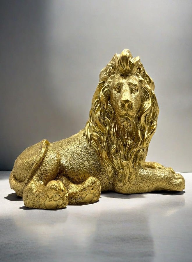 SHTWX 10 Inch Lion Statue Figurine Sculpture Resin Collectible Gifts for Lion Lover Office Home Decor Desk Accessories Decoration Garden Figurines Outdoor Decor Gold - Image 2