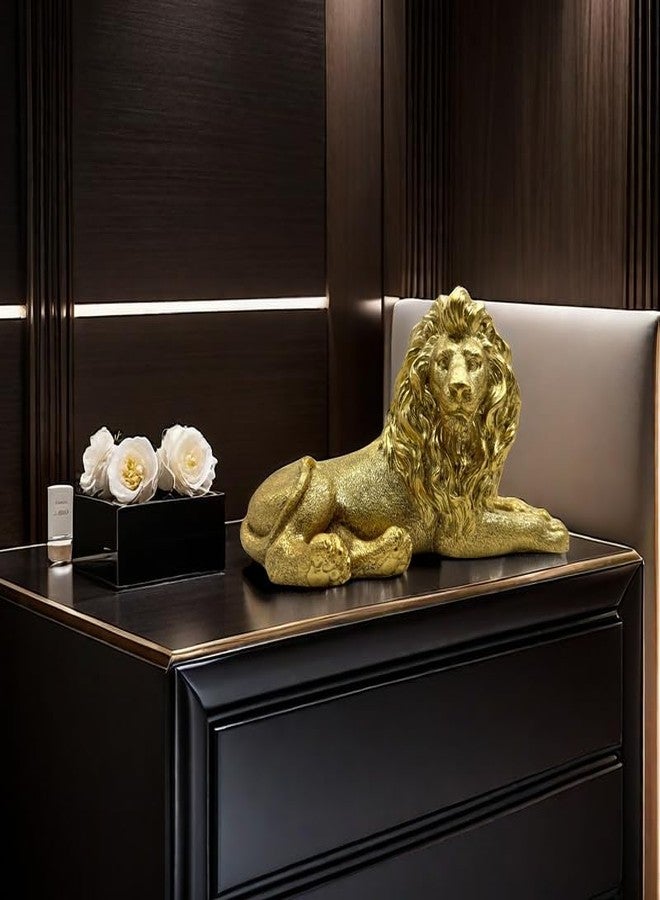 SHTWX 10 Inch Lion Statue Figurine Sculpture Resin Collectible Gifts for Lion Lover Office Home Decor Desk Accessories Decoration Garden Figurines Outdoor Decor Gold - Image 3