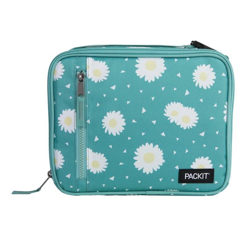 PackIt Freezable Classic Lunch Box Daisy Sage Built with EcoFreeze Technology Collapsible Reusable Zip Closure With Zip Front Pocket and Buckle Handle Designed for Fresh Lunch On the Go