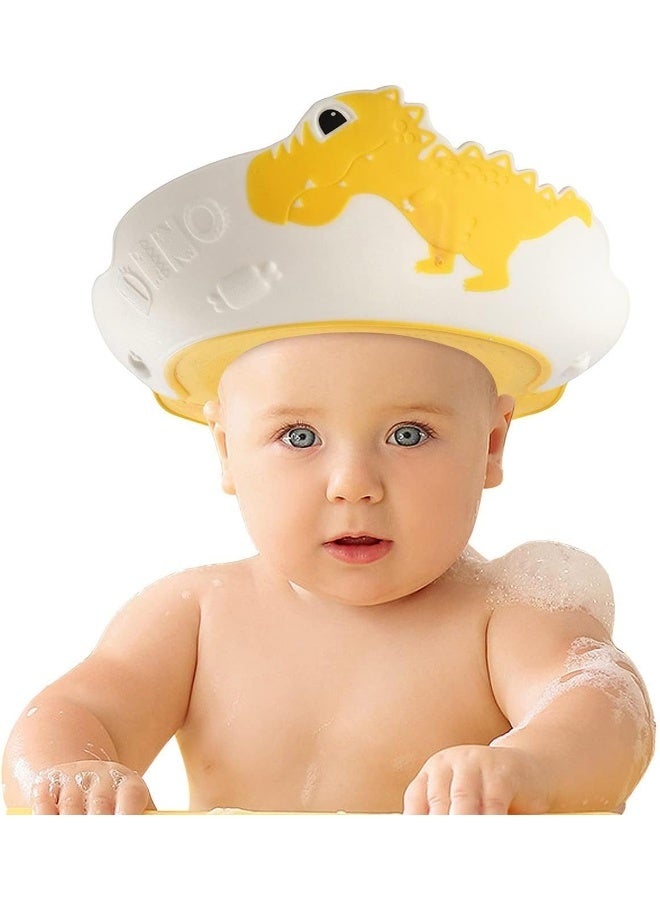 FUNUPUP Baby Shower Cap Dinosaur Shape Shower Cap for Kids Waterproof Shampoo hat Protect Ears Eyes Adjustable Silicone Hat for Children Toddler Infants Boys Girls (Yellow) - Image 1