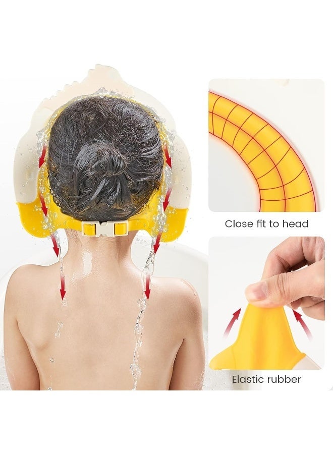 FUNUPUP Baby Shower Cap Dinosaur Shape Shower Cap for Kids Waterproof Shampoo hat Protect Ears Eyes Adjustable Silicone Hat for Children Toddler Infants Boys Girls (Yellow) - Image 4