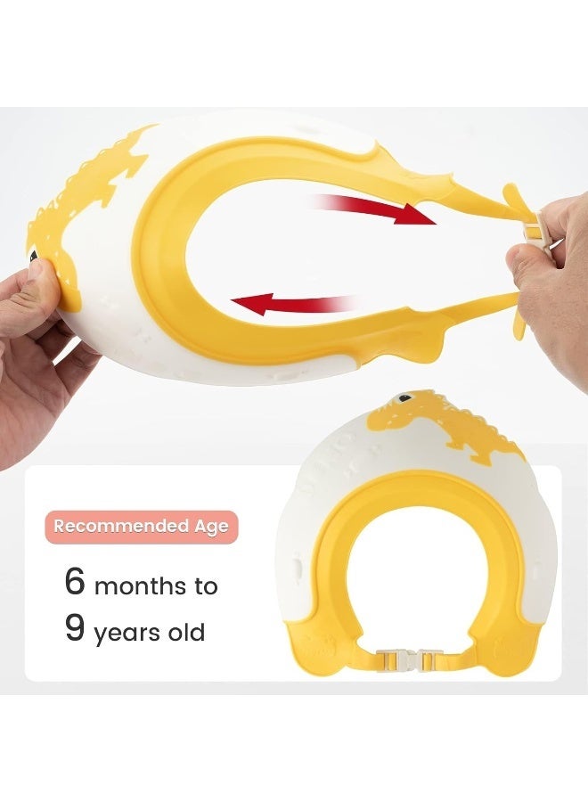 FUNUPUP Baby Shower Cap Dinosaur Shape Shower Cap for Kids Waterproof Shampoo hat Protect Ears Eyes Adjustable Silicone Hat for Children Toddler Infants Boys Girls (Yellow) - Image 3