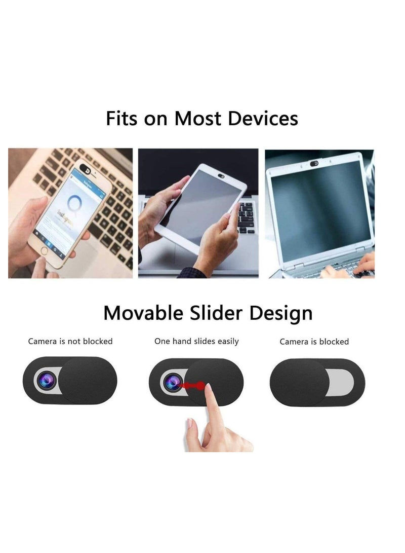 3 قطع مزلق غطاء كاميرا ويب كام للخصوصية مجموعة من 3 قطع، 0.027 انش رقيقة جدا تصميم كاميرا الويب الغلاف المنزلق للكمبيوتر المحمول والمكتبي والكمبيوتر اللوحي والهاتف الذكي والمزيد اسود - Image 3