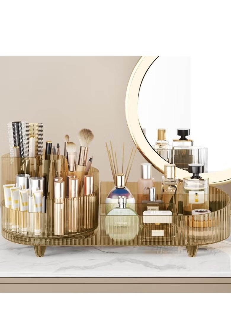 360° Rotating Cosmetic Organizer – Transparent PET Makeup Storage Box with Dividers, Large Capacity for Lipstick & Skincare (13.78"x5.91"x5.12") - Image 1