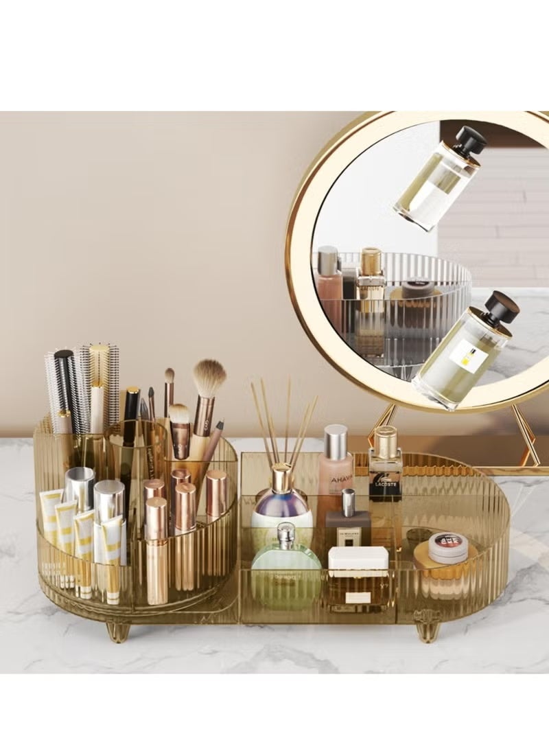 360° Rotating Cosmetic Organizer – Transparent PET Makeup Storage Box with Dividers, Large Capacity for Lipstick & Skincare (13.78"x5.91"x5.12") - Image 3