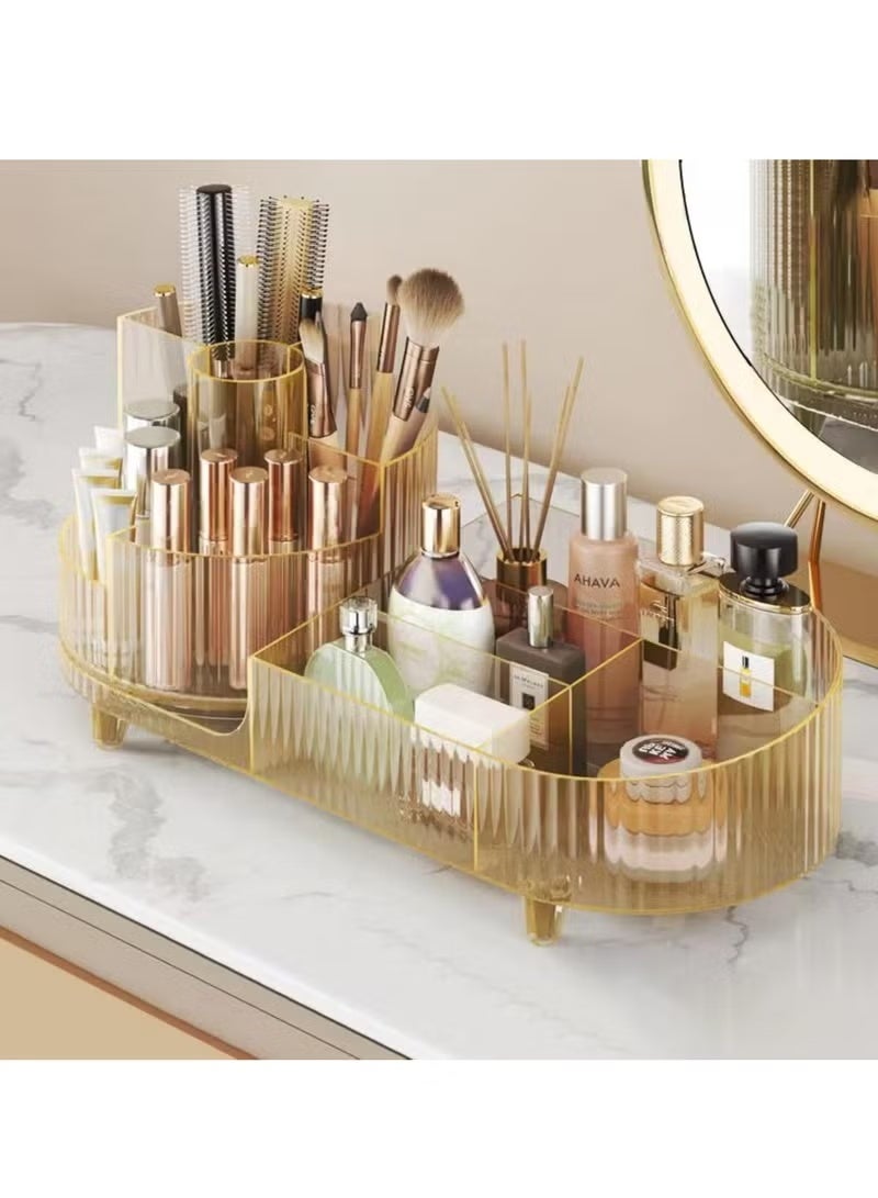 360° Rotating Cosmetic Organizer – Transparent PET Makeup Storage Box with Dividers, Large Capacity for Lipstick & Skincare (13.78"x5.91"x5.12") - Image 2