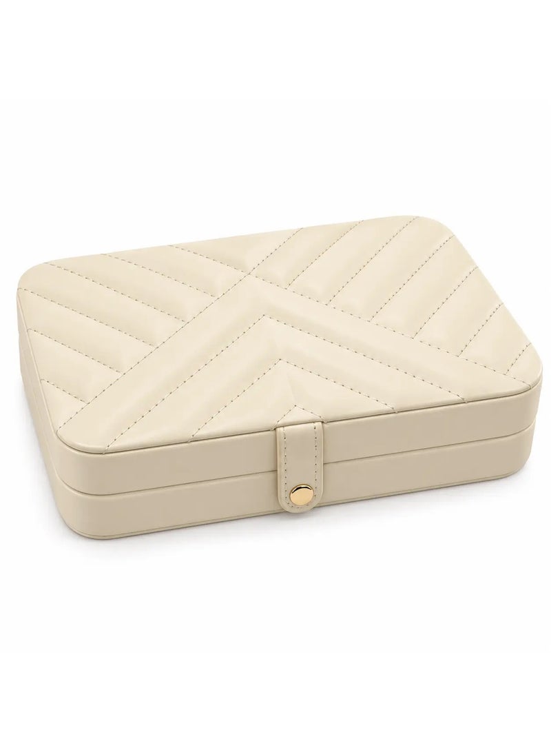 Jewelry Organizer Box for Women, PU Leather Travel Jewelry Case with Soft Velvet Interior, Necklace Hooks, Ring Rolls, Earring Panel & Multi Compartments, 21 x 13.5 x 5 cm – Ivory Cream - Image 4