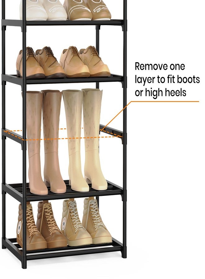 WEXCISE Narrow Shoe Rack 10 Tiers Tall Shoe Rack for Entryway Closet 20 24 Pairs Shoe & Boots Organizer Storage Shelf Durable Black Metal Stackable Shoe Cabinet with Hooks, 17.1D x 11.8W x 78.7H in - Image 5
