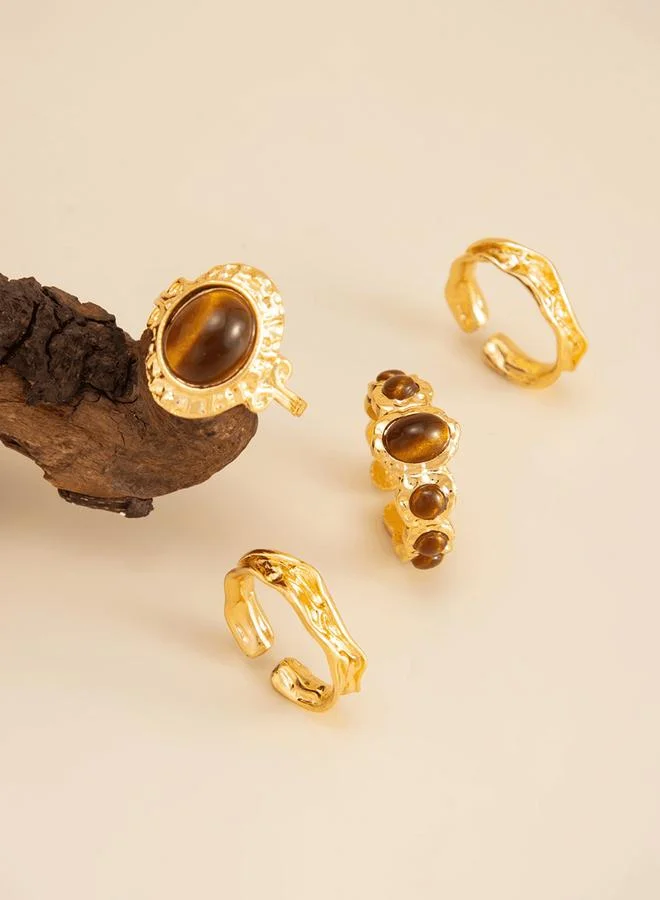 Take Two Golden Tigers Eye Ring Set - Everyday Wear (4-Piece).