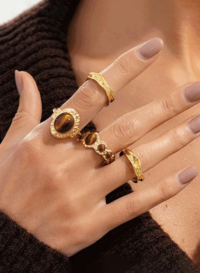 Take Two Golden Tigers Eye Ring Set - Everyday Wear (4-Piece).