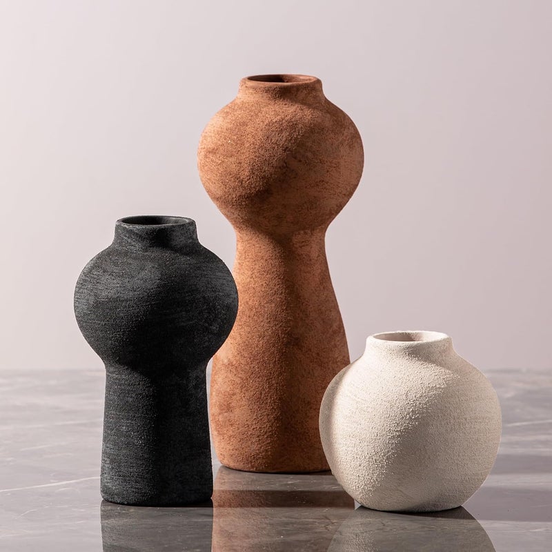 Vanselia Ceramic Vase Home Table Decor - Flower Vase Set of 3 Living Room Kitchen Decorations Farmhouse Modern Rustic Vases Decorative Centerpiece for Shelf Bedroom Office Bathroom Dining Coffee Desk - Image 1
