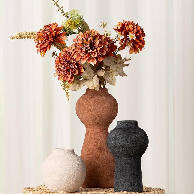 Vanselia Ceramic Vase Home Table Decor - Flower Vase Set of 3 Living Room Kitchen Decorations Farmhouse Modern Rustic Vases Decorative Centerpiece for Shelf Bedroom Office Bathroom Dining Coffee Desk - Image 3