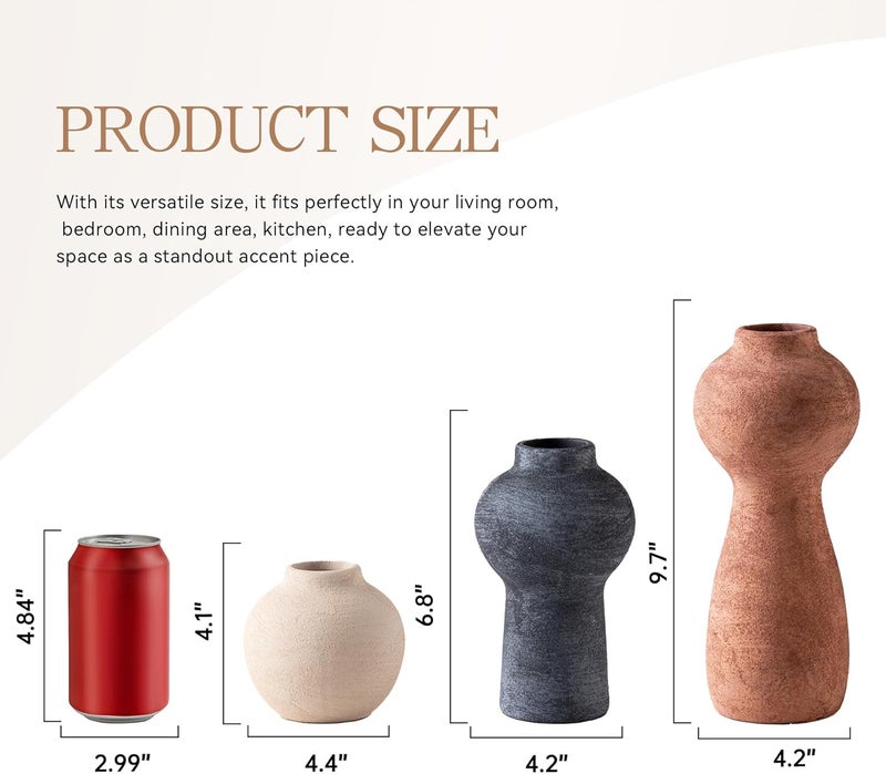 Vanselia Ceramic Vase Home Table Decor - Flower Vase Set of 3 Living Room Kitchen Decorations Farmhouse Modern Rustic Vases Decorative Centerpiece for Shelf Bedroom Office Bathroom Dining Coffee Desk - Image 2