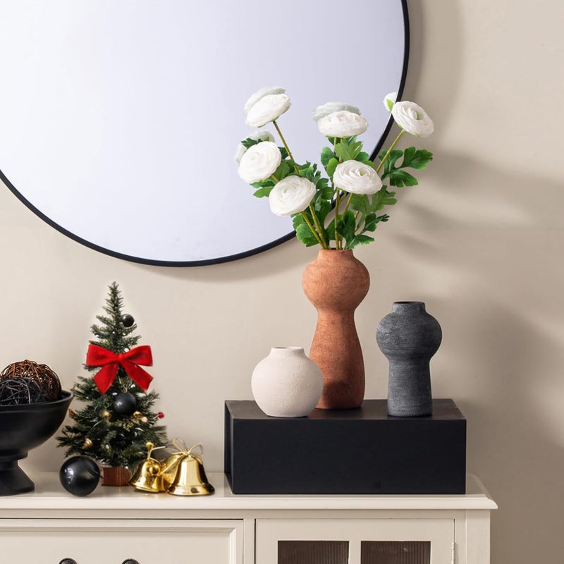 Vanselia Ceramic Vase Home Table Decor - Flower Vase Set of 3 Living Room Kitchen Decorations Farmhouse Modern Rustic Vases Decorative Centerpiece for Shelf Bedroom Office Bathroom Dining Coffee Desk - Image 5