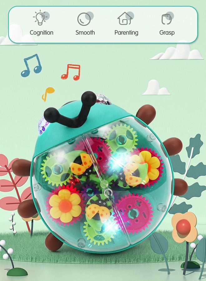 GROIC لعبة زحف، لعبة كهربائية شفافة مضيئة مع تروس متحركة ملونة، خنفساء مضيئة مع موسيقى تعليمية مبكرة وخنفساء مضيئة LED مع تروس متحركة ملونة، المشي العالمي لتجنب العوائق - Image 2