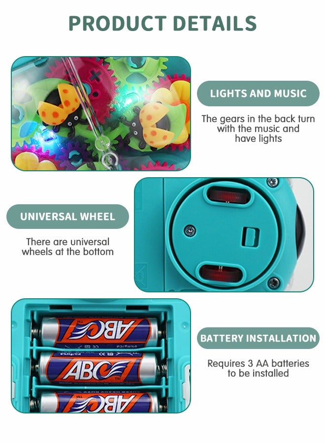 GROIC لعبة زحف، لعبة كهربائية شفافة مضيئة مع تروس متحركة ملونة، خنفساء مضيئة مع موسيقى تعليمية مبكرة وخنفساء مضيئة LED مع تروس متحركة ملونة، المشي العالمي لتجنب العوائق - Image 4